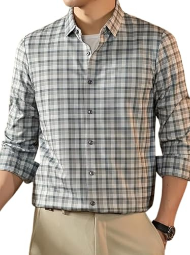 Lymio Chemise pour homme | Chemise à carreaux avec boutonnière | Chemises décontractées et semi-formelles pour homme | Manches longues structurées | Prête pour le bureau et le week-end