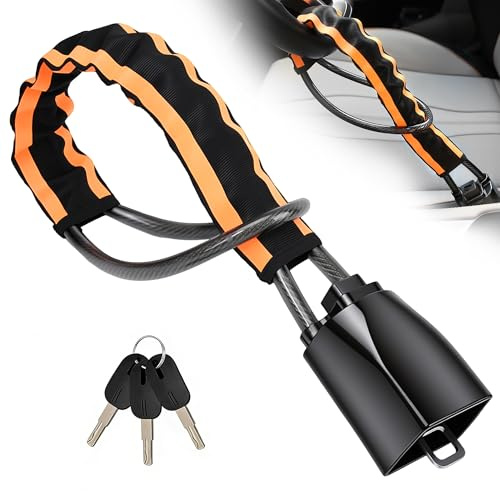 Steering Wheel Lock, Seat Belt Lock, Metal Head, Reflective Stripe, Car Lock Anti-Theft Device, Steering Locks Universal Fit for Car, SUV, Trucks, Van, Pickup, Jeep, RV, 3 Keys (Orange)