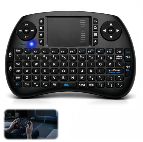 2.4GHz Mini Wireless Keyboard with Trackpad, Micro Bluetooth Multimedia Keyboard Mouse Combo, Small Wireless Keyboard with Rechargeable Portable Keyboards for KODI PC Smart TV Laptop Box Windows HTPC