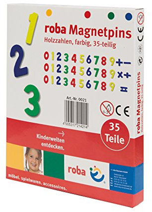 roba Magnetzahlen Set 35 teilig für Kinder - Magnetische Zahlen & Zeichen für Tafeln - Spielzeug zum Lernen aus Holz - ab 3 Jahren