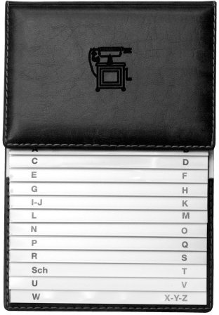 VELOFLEX - Telefonschuppenregister 155 x 225 mm Schwarz PVC | Kunststoffregister mit geschützten Taben, Ziersteppnaht und PVC-Weichfolie mit Geweberückseite