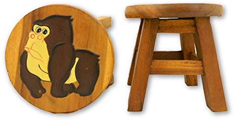 Children's Wooden Stool, Fun Gorilla Design - Handmade Acacia Wood - Small Chair, Footstool or Side Table - Nursery & Bedroom Decor - Fun Step Stool for Kids - Ideal Christmas & Birthday Gift