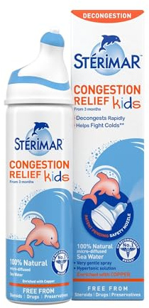 Sterimar Kids Congestion Relief Nasal Spray, for Children 3+ Months, 50ml | Hypertonic with Copper, 100% Natural Sea Water, Decongests Rapidly, Free from Steroids, Drugs & Preservatives