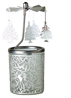 Kerzenfarm Weihnachtsbaum Rotary Karussell für Teelichter, Metall und Glas, Silber, 16,5 cm hoch