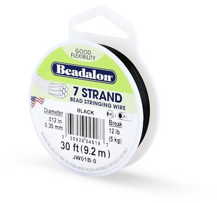 Beadalon 7 Strand Stainless Steel Bead Stringing Wire, 0.012 in / 0.30 mm, Black, 30 ft / 9.2 m