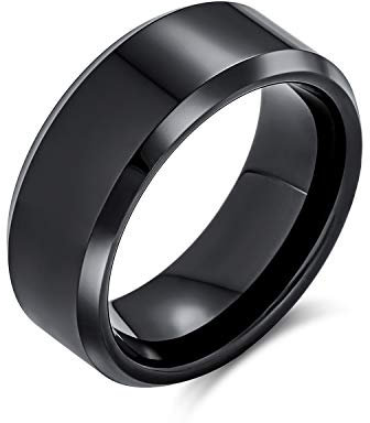 Bling Jewelry Einfacher Einfacher Abgeschrägter Rand Schwarzer Paare Titanium Ehering Für Männer Für Frauen Komfort Fit 8Mm