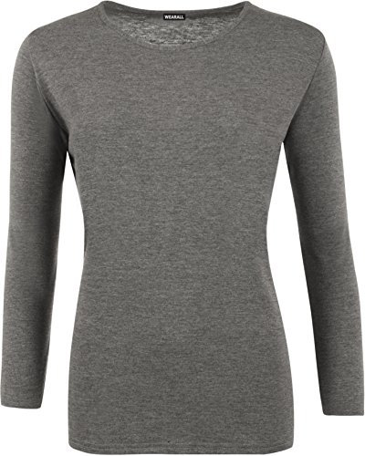 WearAll Ladies Long Sleeve T-Shirt Top Womens Plus Sizes - Dark Grey - 24/26
