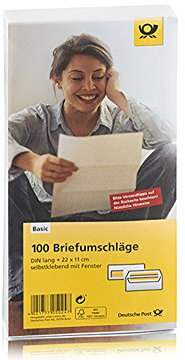 Deutsche Post Briefumschläge 100 Umschläge DIN lang weiß selbstklebend mit Fenster