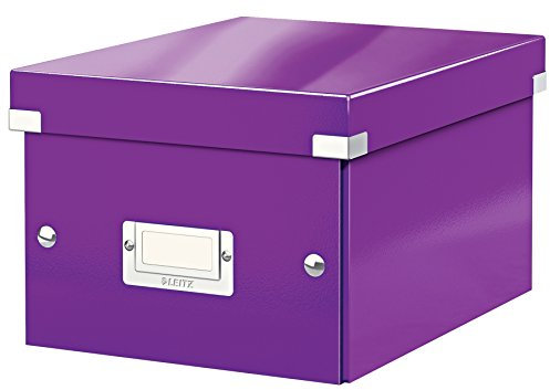 Leitz Click & Store Aufbewahrungsbox mit Deckel Klein, Box für Unterlagen bis A5 im Büro u. Haushalt, Transportbox aus 84% recycelter Premium-Hartpappe, Etikettenhalter, Violett, 60430062