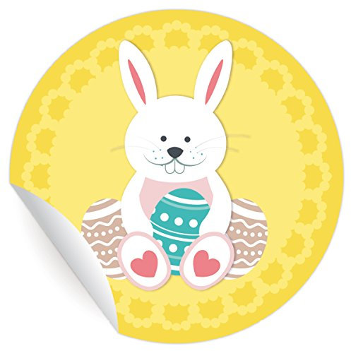 24 herzige Oster Aufkleber | Sticker mit Osterhasen, MATTE universal Papieraufkleber für Einladungen, Geschenke, Sticker selbstklebende Etiketten für Paket Brief Deko (ø 45mm)