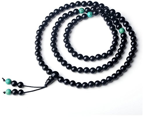 COAI 108 Mala Halskette aus Onyx Türkis Perlen Meditationskette für Herren Damen
