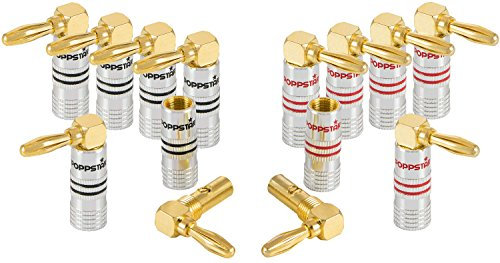 Poppstar 12x High End Bananenstecker gewinkelt (bis 6 mm², 24k vergoldete Kontakte, 6x schwarz, 6x rot)