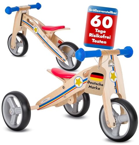 BIKESTAR Mini Kinder Laufrad Holz Lauflernrad mit DREI Rädern für Jungen und Mädchen ab 1 – 1,5 Jahre | 2 in 1 Kinderlaufrad | Kleiner Sheriff | Risikofrei Testen