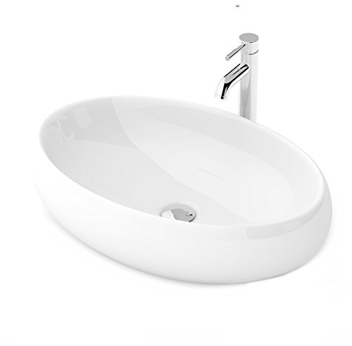 Rea Lavabo da Appoggio Melania Lavandino bagno 405 x 600 x 145 mm Ceramica (Bianco)