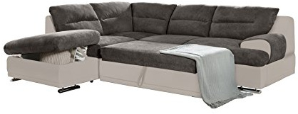 Mivano Schlafsofa Coast / Großes Ecksofa mit Schlaffunktion, Stauraum und Ottomane links / 264 x 88 x 217 / Materialmix: Braun/Beige
