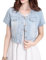 YASONG Women Short Sleeve Light Wash Denim Cropped Jacket Bolero Shrug Wrap Light Blue UK 12