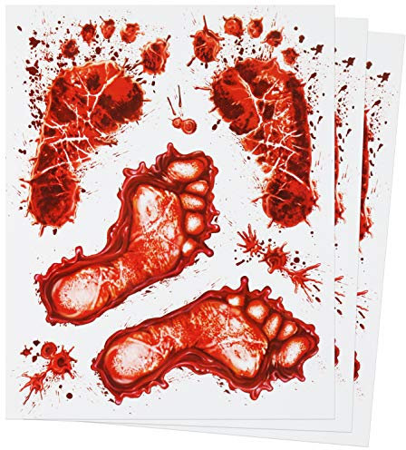 com-four® 21-teiliges Halloween-Set - statisch haftende Fensterbilder, selbstklebende Fensterdeko mit blutigen Hand- und Fuß-Motiven (21 teilig - Halloween Fuß Fensterbild)