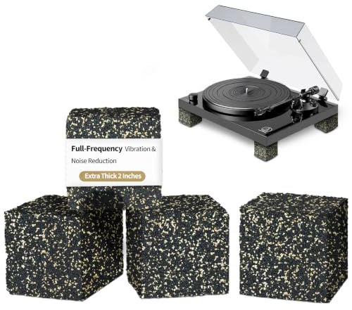 BXI Subwoofer Isolation Pad - 4 Pcs 2 X 2 X 2 Inches Bass Reduction Floorstanding Speakers Mat Riser - Thick Large Rubber Cork Anti Vibration Pads for Heavy Machine Equipment Studio Monitor Stands