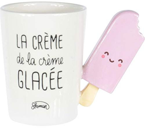 Le Fabuleux Shaman 40-1X-031 Mug Anse Glace La Crème de la Crème Glacée Blanc et Rose Céramique D14 x H11 cm