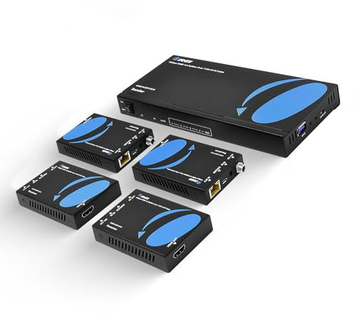 OREI 4K HDMI Over Ethernet 1x4, One Input to Four Outputs Over Ethernet Up to 115 feet (Mirrored), 4K@60Hz 4:4:4, Loop Output for a Display at Source & Low Latency Transmission (UHD14-EX115-K)