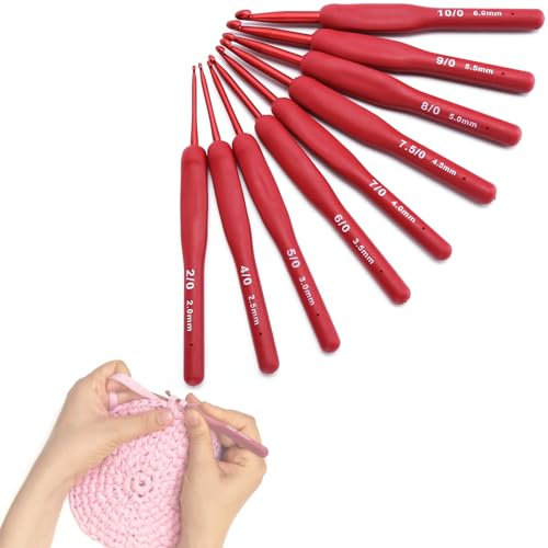 9-Teilig Häkelnadel-Set, Ergonomische Gummigriffe Stricknadel Set Nähgarn, Häkeln, Pullover, Rot, Handwerk, Zubehör, Häkeln und Stricken Häkelgeschenke (2/2.5/3/3.5/4/4.5/5/5.5/6mm)