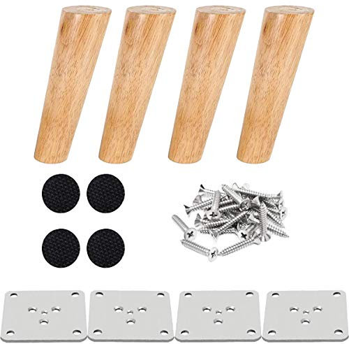 Drenky 4 Stück 15cm Möbelfüße Holz Rund Möbelfüße Holz Schräg Dunkel Tischbeine Holz Schrankbeine Holz Mit Montageplattes, Schraubens Und Leise Gummipads Für Sofa, TV, Schrank, Bett Und Tisc
