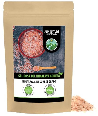 Alpi Nature Sel Himalaya Rose Gros 1kg, Sel Rose de l'Himalaya 2-5 mm pour la Cuisine