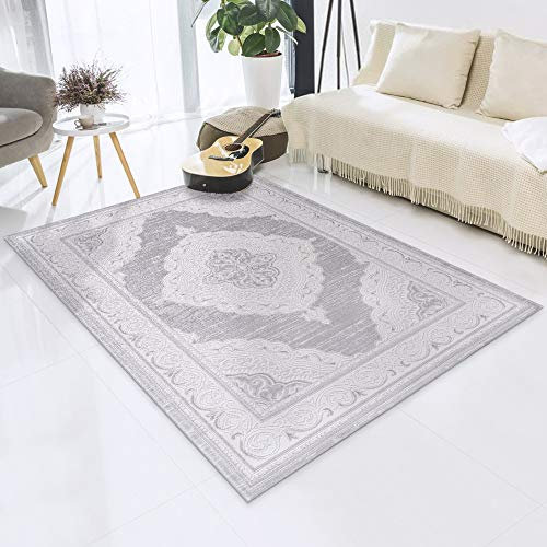 Impression Teppich Wohnzimmer Deko - Kurzflor Teppich im Vintagelook Öko-Tex zertifizierter - Hellgrau - Größe 160x220
