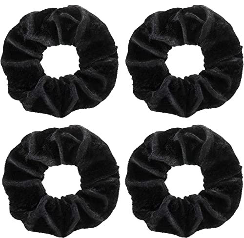 4 Stücke Schwarz Samt Haargummis Elastisch Haarbänder Seile Bommel Weiche Pferdeschwanz Halter Haarschmuck für Frauen Mädchen