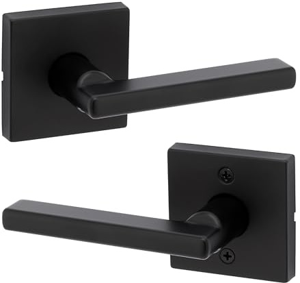 Kwikset Halifax Interior Passage Door Handle, Lever For Closet and Hallway Doors, Reversible Non-Locking Handle Lever, Matte Black, with Microban Protection, Square Rose