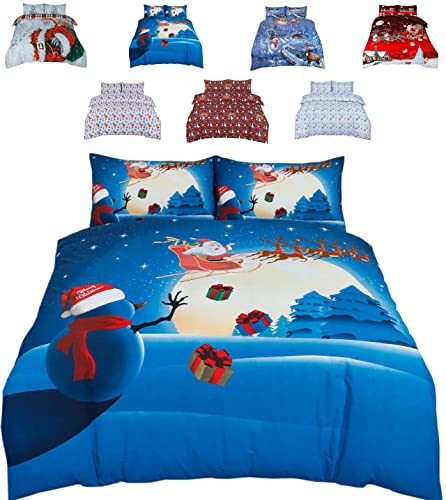 TheWhiteWater - Christmas Bedding Duvet Set – Snowman – Super King Size Bed (3 Pieces) 3D Print – XMAS Celebration Bedding DUVET Cover with 2 matching Pillowcases (Snowman, Super King)