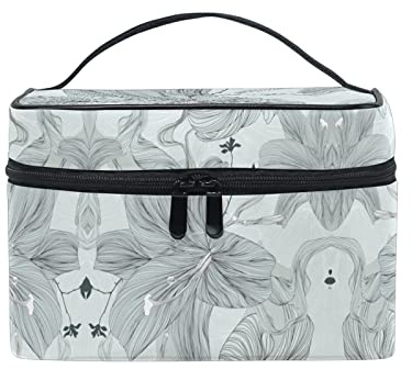 Lotus Schwarz Weiß Floral Kosmetiktasche Organizer Reißverschluss Make up Taschen Kulturbeutel Waschtasche für Damen Mädchen Frauen