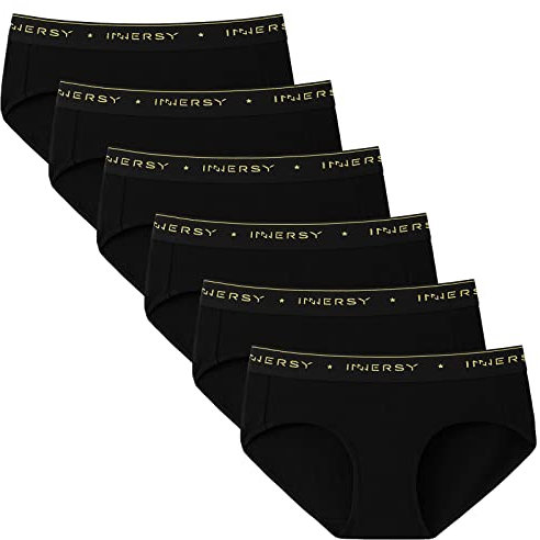 INNERSY Unterhosen Damen Schwarz Slips Baumwolle Hipster Damenunterwäsche Sport Schlüpfer 6 Pack (S, Grundlegendes Schwarz)