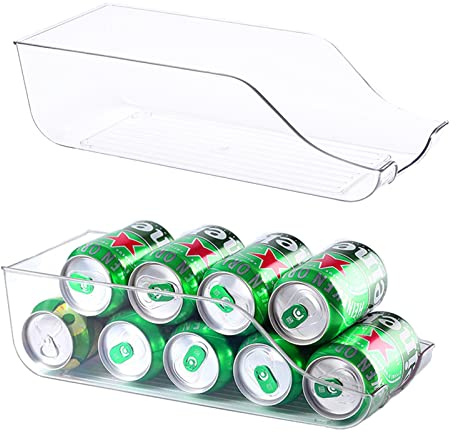 Soda Can Organizer for Refrigerator, Pantry organization and storage bins, drink dispenser for fridge, Pop and Bottle Holder, Clear Plastic Beverage Rack, Kitchen Cabinets Food Container, Pack of 2