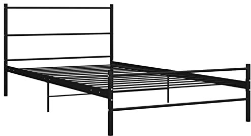 Bettgestell Schwarz Metall, Einzelbett mit stabilem Rahmen 100 × 200 cm pulverbeschichtet für Erwachsene