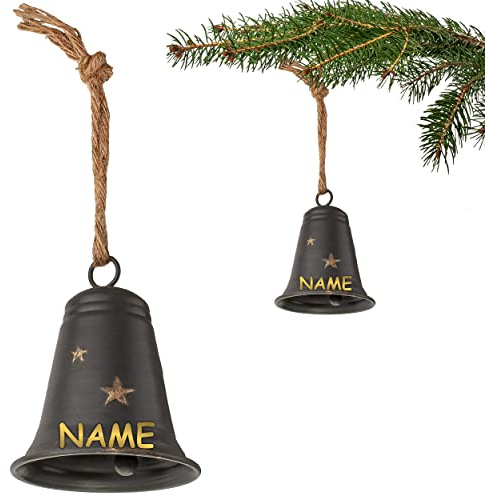 alles-meine.de GmbH 2 Stück große - Metall Glocken/Klingeln - 14 cm - inkl. Name - wetterfest - Winter & Weihnachten - zum Aufhängen & Hintellen - Deko - Glöckchen Klocken Ji..