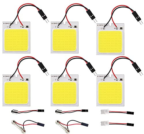 HUAZIZ 6 Stücke Superweiße energiesparende 5050 48-SMD-LED-Panel-Dome-Licht-Innenraum-Leseplatten-Licht-Dachdecken-Innenverkabelte Lampe + 6 Stücke Girlandenadapter