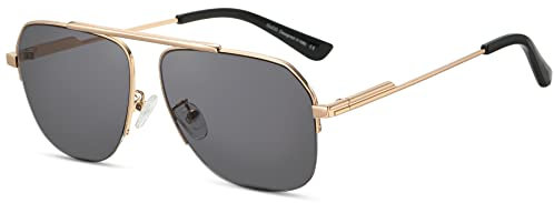 DUCO Retro Sonnenbrille für Herren Damen Halbrandlose Nicht Polarisierte Sonnenbrille für das Fahren DC3035 (Gold Rahmen Grau Linse)