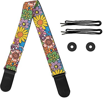 doginthehole Batik-Gitarrengurt für Bass, Akustik-, E-Gitarre, verstellbare Gurte für Damen, Herren, Kinder, Hippie-Blumenmuster, One Size