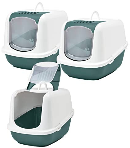 3er Sparpack XXL Katzentoilette Nestor Jumbo Weiss-dunkelgrün