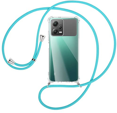 mtb more energy® Catena per cellulare compatibile con Xiaomi Poco X5 5G – Turchese – Custodia per smartphone da appendere – Anti Shock Full TPU Case