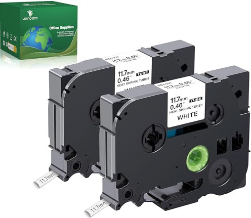 YUANQIMM Kompatibel mit Brother HSe-231 HSe231 HS-231 HS231 Schwarz auf Weiß Schrumpfschlauch-Etikettenband für PTouch PT-E300 PT-P750W, 1,2 cm x 1,5 m, 2 Stück