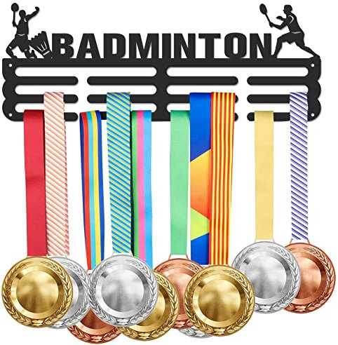 SUPERDANT Badminton-Medaillen-Aufhänger, Display, Sport-Medaillenhalter, Eisen-Wettbewerb, Medaillen, Display-Rack für 60+ Medaillen, Wandhalterung, Bandhalter, Aufhänger, Spieler, Geschenk