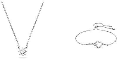 Swarovski Attract Halskette, Rundschliff, Weiß, Rhodiniert & Infinity Armband, Unendlichzeichen und Herz, Weiss, Rhodiniert