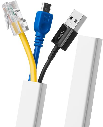 Nobeltek Kabelkanal Weiß Selbstklebend Flexibles Material für Einfache Montage Hohe Klebkraft Kabel Verstecken Kabelabdeckung Kabelmanagement Kabelführung 1m (10 STK - 10x10mm, weiß)