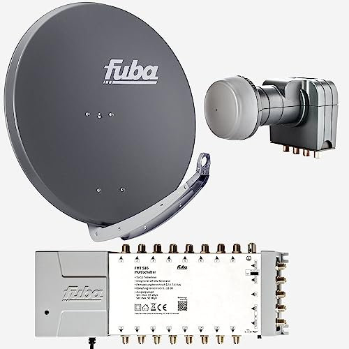 Fuba Sat Anlage 16 Teilnehmer | Satellitenschüssel Komplettset - DAA 850 A Alu Sat-Schüssel 85cm anthrazit + Fuba Quattro LNB + Fuba FMT516 Sat Multischalter 16 Teilnehmer (DVB-S2, HDTV, UHD 4K/8K)