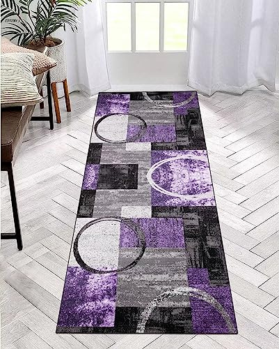 ZDYHMrj Teppich Läufer Flur Küche rutschfest waschbar Teppichläufer Lang 90X300CM Grau lila Modern Design Meterware Korridor Tepiche Esszimmer Schlafzimmer Wohnzimmer Schmutzfangmatte Küchenteppich