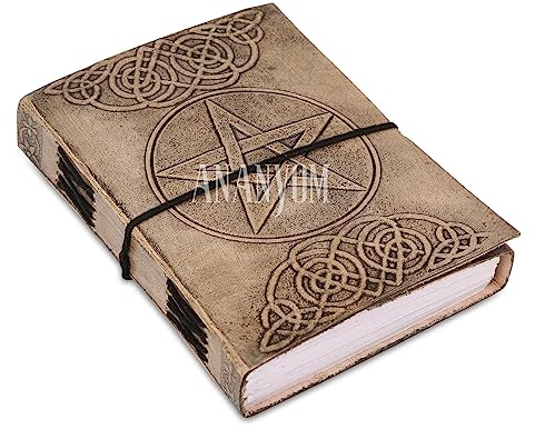 ANANYOM Handmade Leather Journal, Vintage Color, Celtic Star Design, Cotton String Notebook Diary, Embossed for Men & Women, Office Unruled 200 Pages, Size 8 (L) x 6 (W) inches