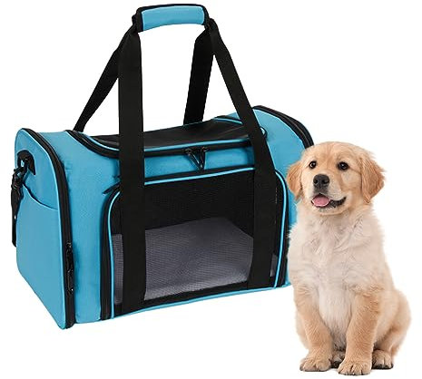 Transporttasche für Katze Hund, Hundetasche Transportbox, Kleine Hunde Katze Tragebox, Hundebox Katzenbox Hundetransportbox,Tragetasche Flugtasche für Haustiere im Auto Flugzeug Bahn (Blau)