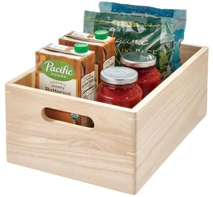 iDesign The Home Edit Series, Papelera grande con asas, Madera, Natural